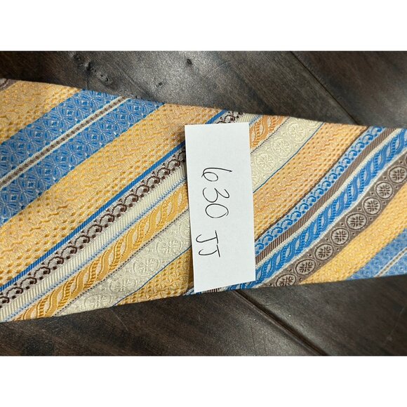 Beau Brummell Striped Necktie Blue Yellow Mixed Print Adjustable Lightweight - Picture 6 of 7
